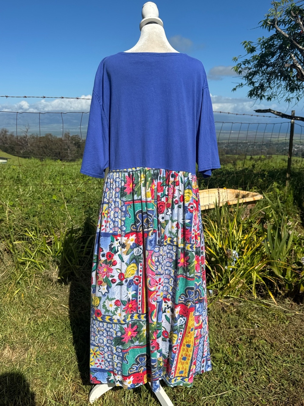 Vintage Carole Little  90s Y2K blue A line short sleeve maxi Day dress 3X - Picture 3 of 5